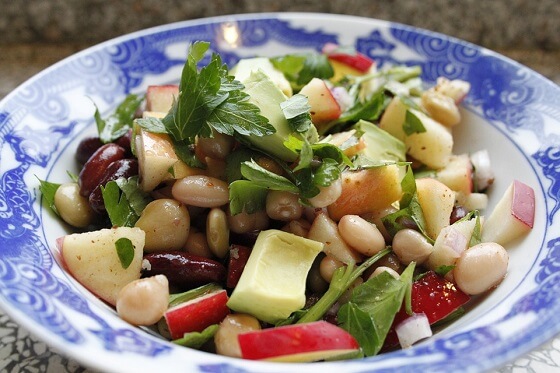 Kale and Bean Salad Recipe with Tahini Dressing and Walnuts